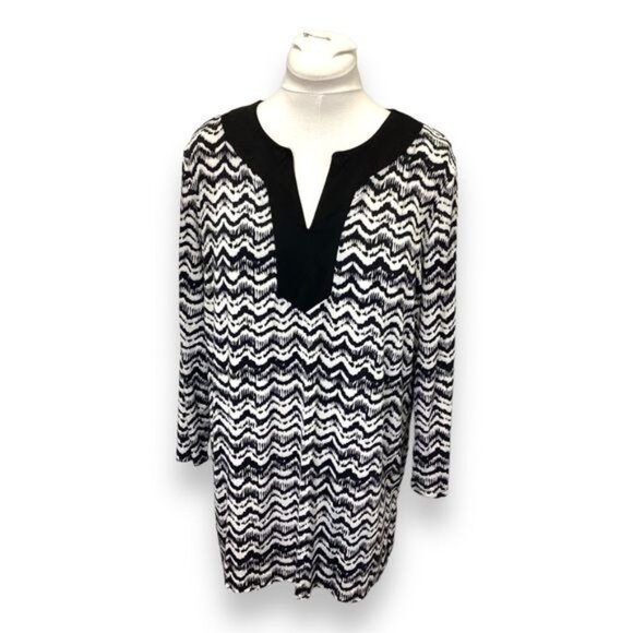 Jaclyn Smith Women’s Long Sleeve Split Neck Abstract Chevron Tunic, size XL - Picture 1 of 8